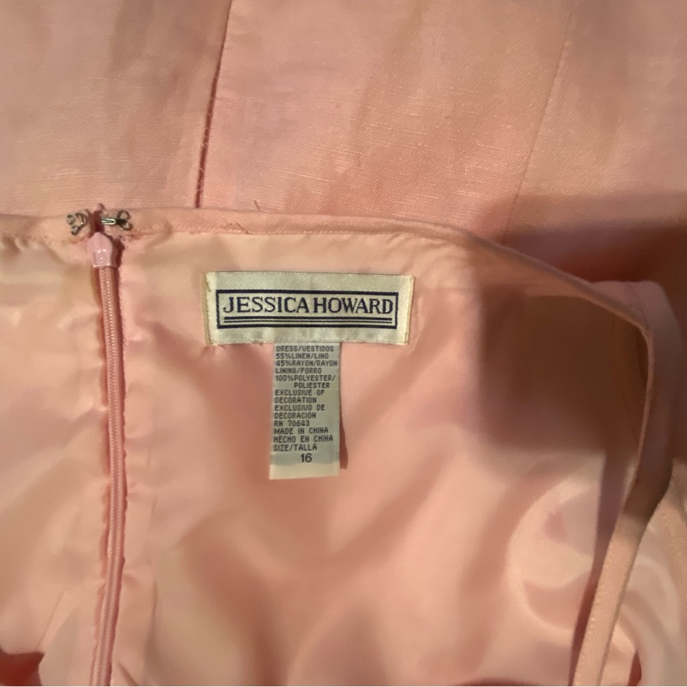 Jessica Howard Pink Red embroidered sundress Square neck Sleeveless Vintage SZ16 - Picture 10 of 16